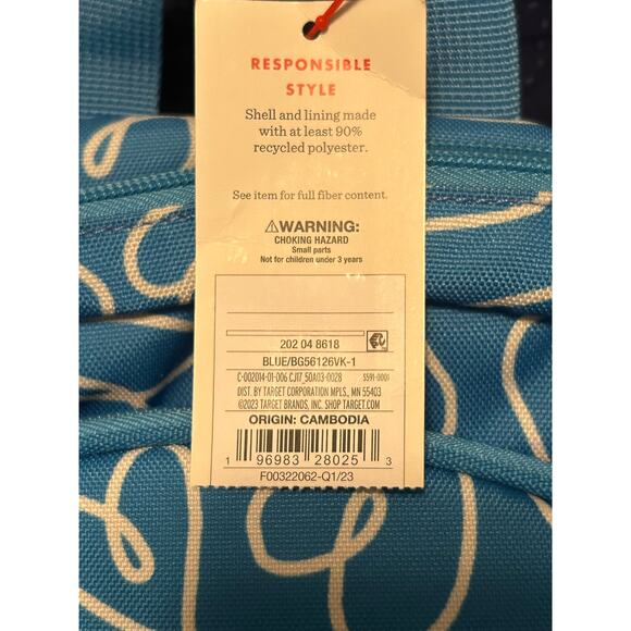 NWT Cat & Jack Turquoise/White 16" Backpack White Hearts PopIt Pockets Zipper - Picture 3 of 3